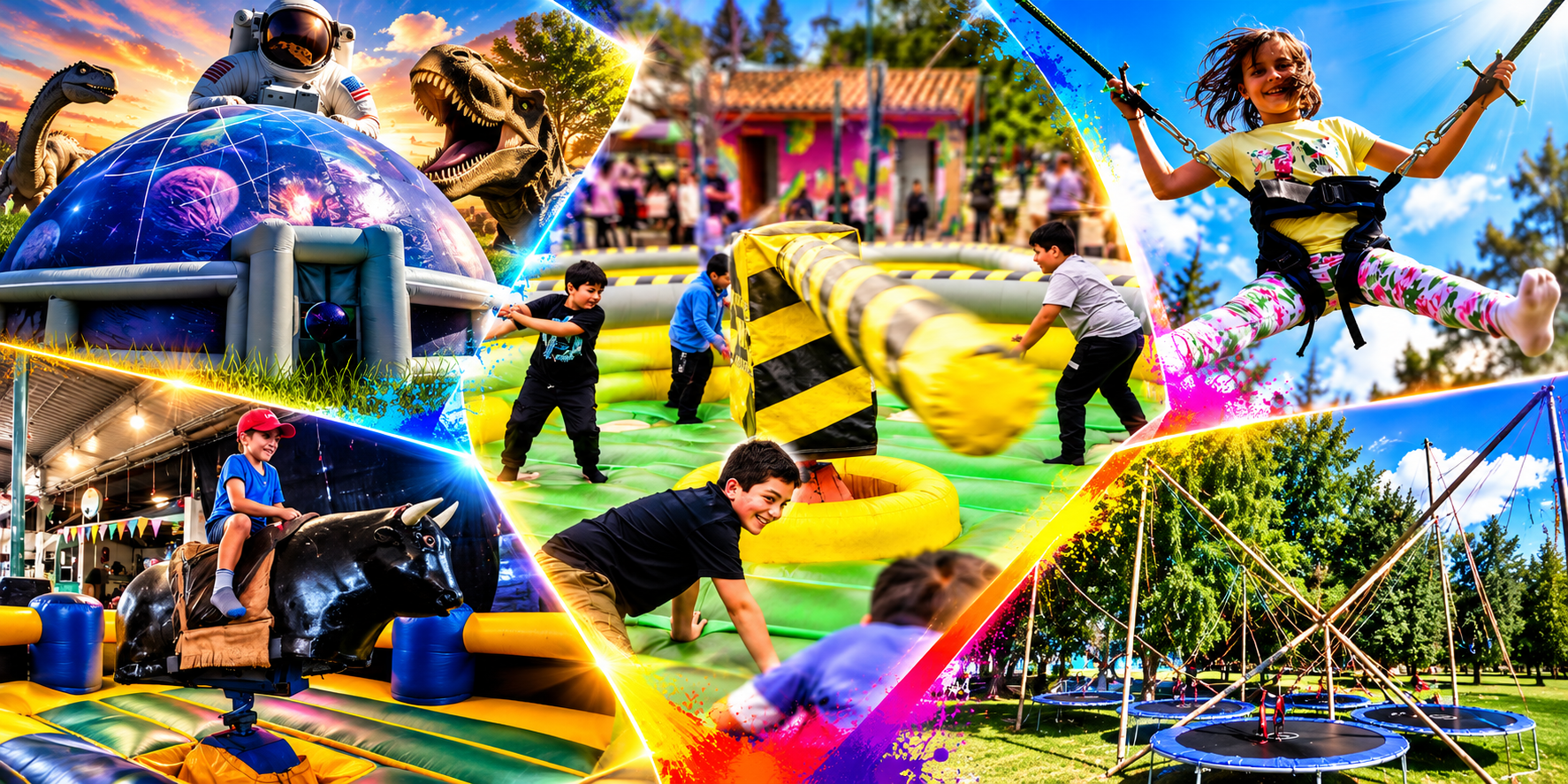 Planetario domo inflable, Reloj Demoledor, toro mecánico y Bungee Trampolín de La Gorra Productora